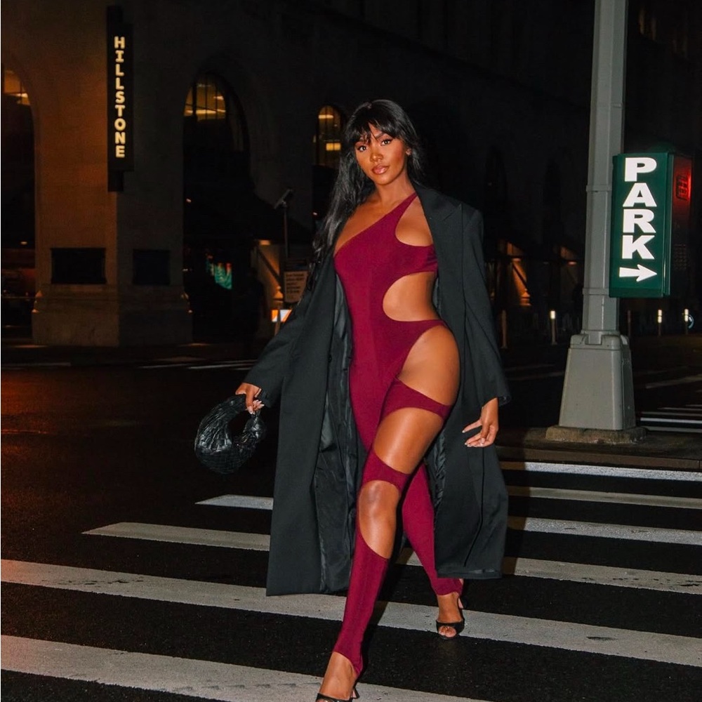 Chic Burgundy Cut-Out Bodysuit